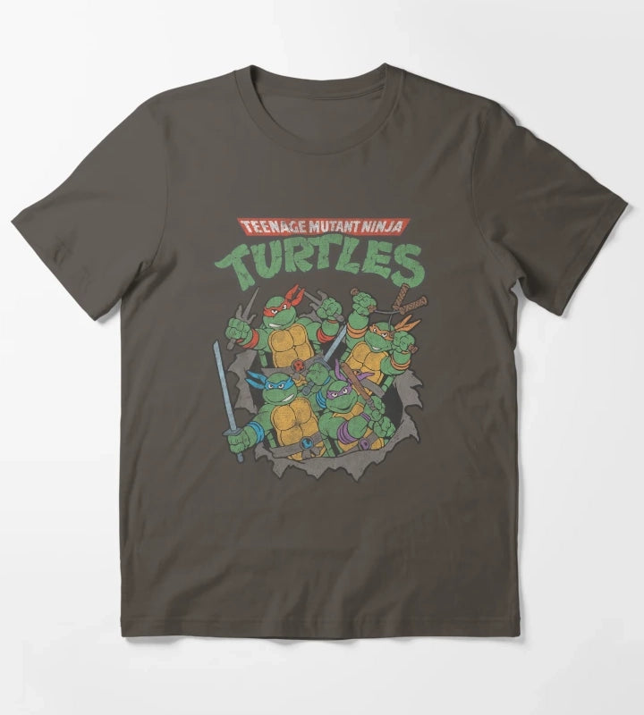 Teenage Mutant Ninja Turtles Distressed Group Poster T-Shirt Dark Grey