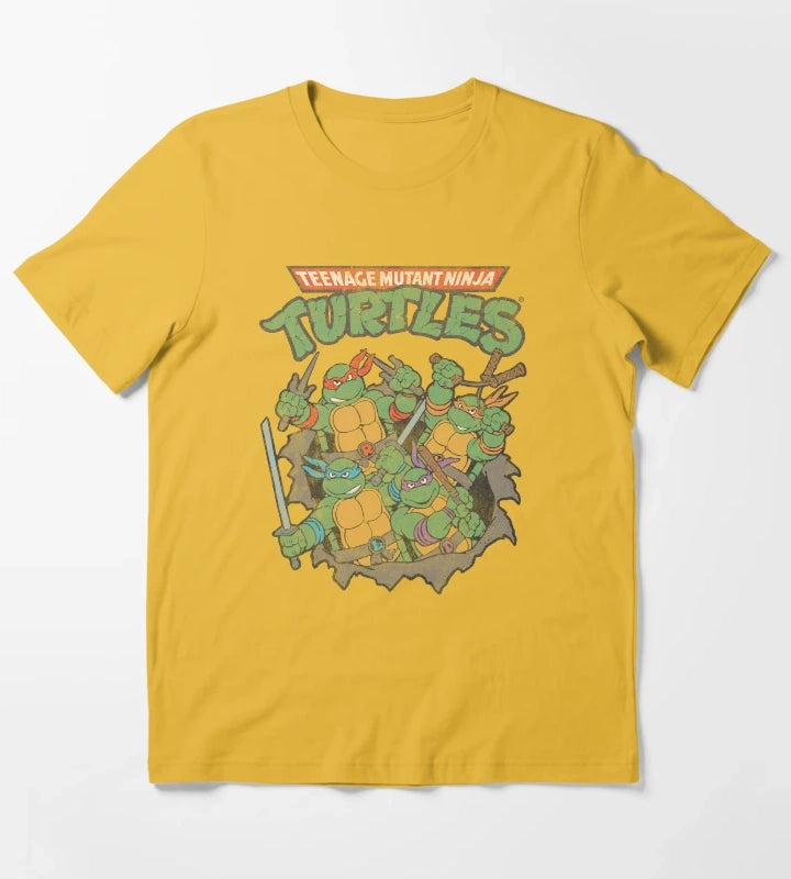 Teenage Mutant Ninja Turtles Distressed Group Poster T-Shirt Yellow