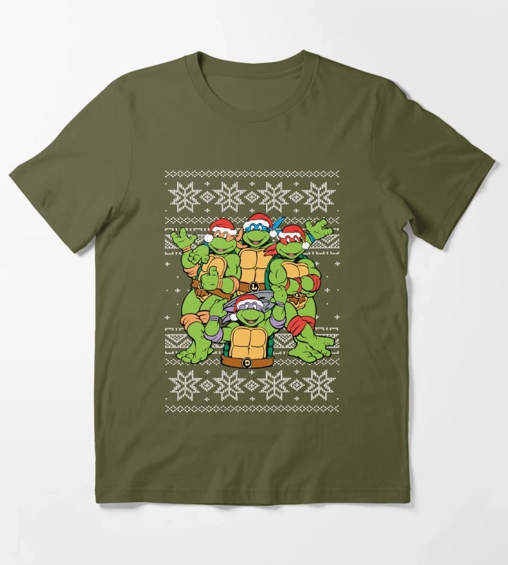 Teenage Mutant Ninja Turtles Holiday Cheer Ugly Sweater T-Shirt Olive Green