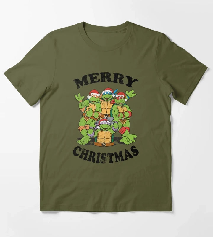 Teenage Mutant Ninja Turtles Merry Christmas Group T-Shirt Olive Green