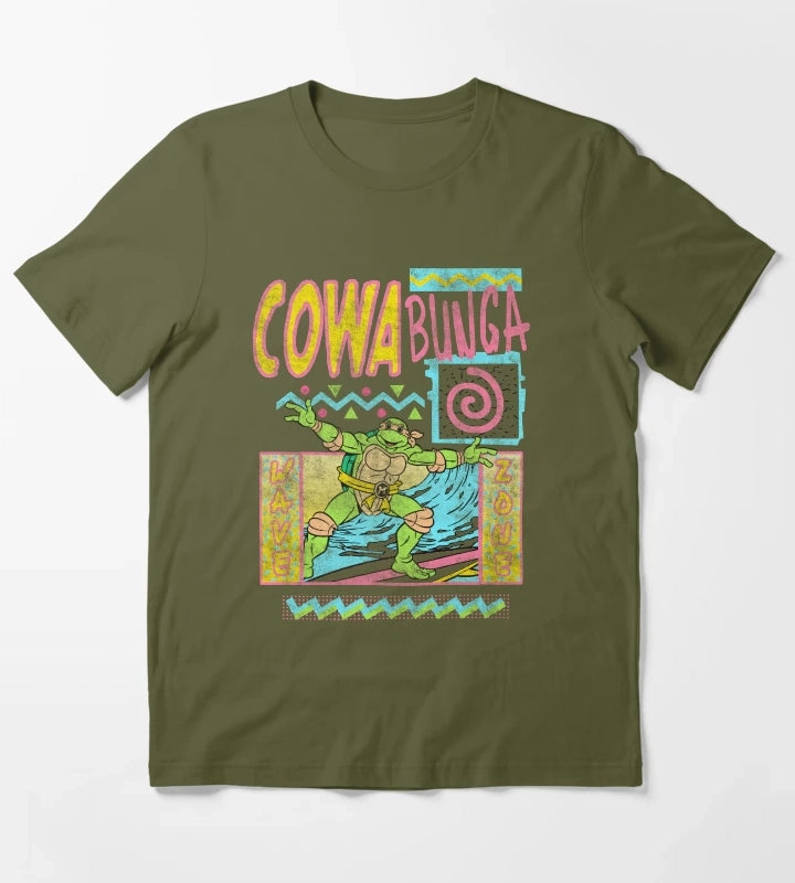 Teenage Mutant Ninja Turtles Michelangelo Retro Surfin T-Shirt Olive Green