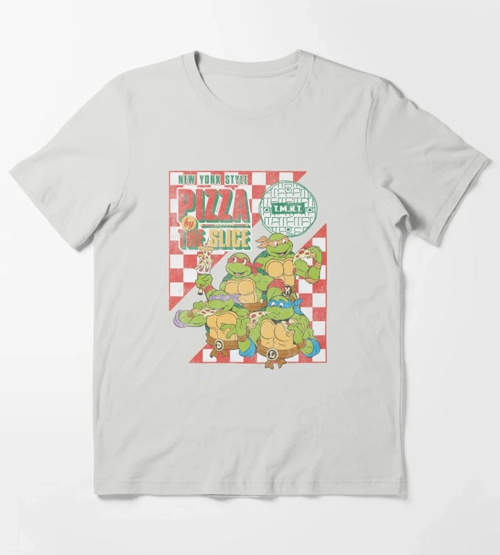 Teenage Mutant Ninja Turtles Pizza By The Slice Vintage Logo T-Shirt Light Grey