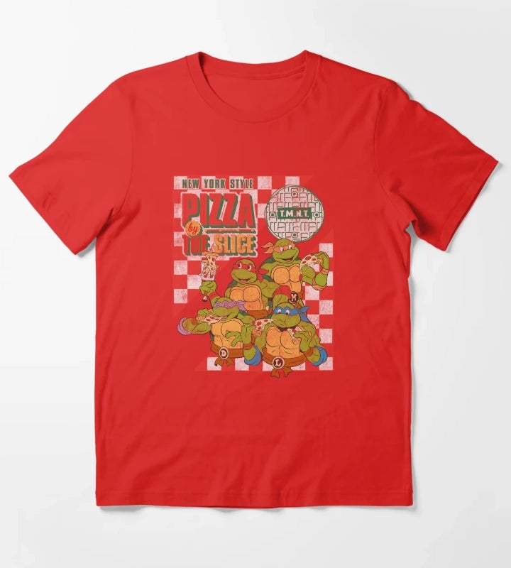 Teenage Mutant Ninja Turtles Pizza By The Slice Vintage Logo T-Shirt Red