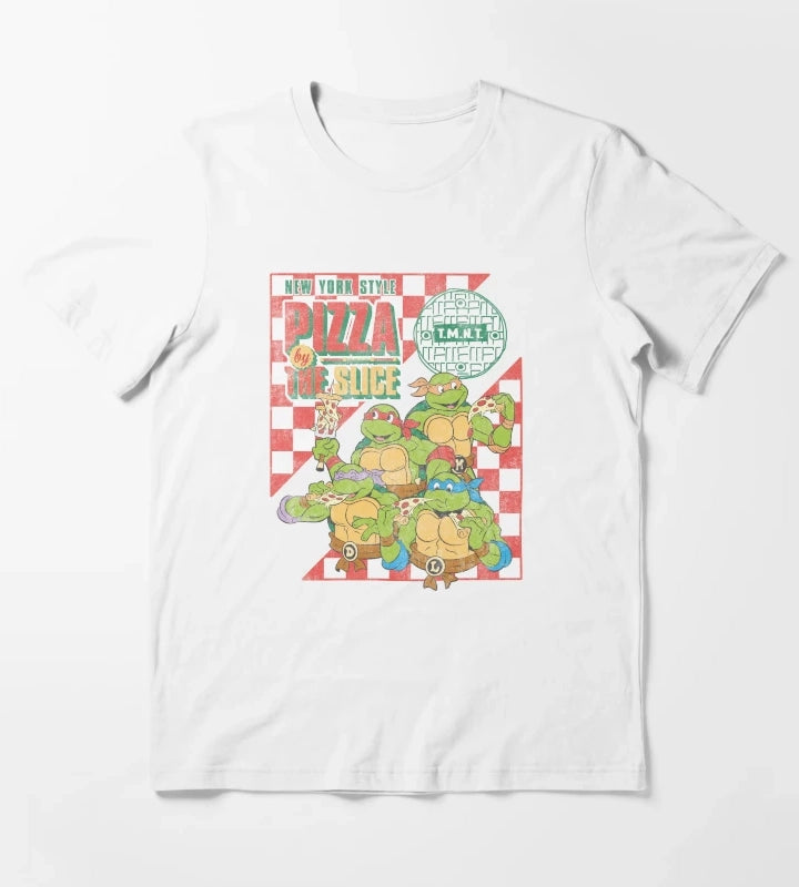 Teenage Mutant Ninja Turtles Pizza By The Slice Vintage Logo T-Shirt White