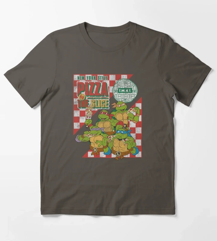 Teenage Mutant Ninja Turtles Pizza By The Slice Vintage Logo T-Shirt Dark Grey