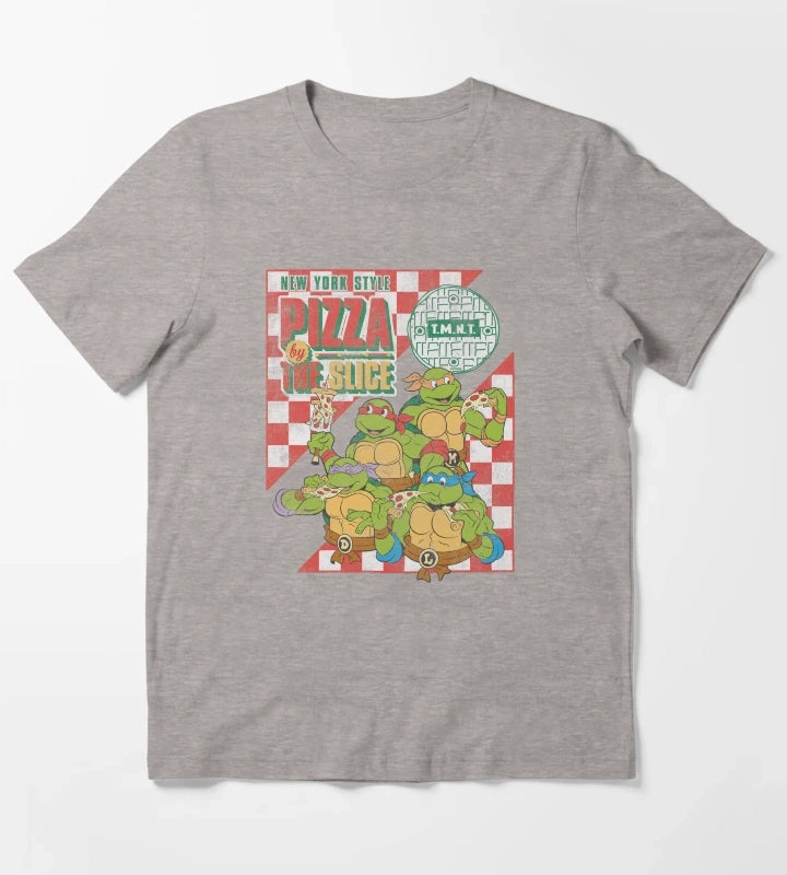 Teenage Mutant Ninja Turtles Pizza By The Slice Vintage Logo T-Shirt Heather Grey