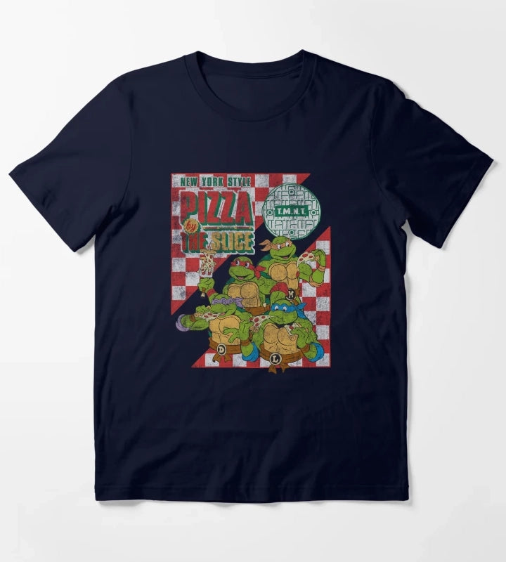 Teenage Mutant Ninja Turtles Pizza By The Slice Vintage Logo T-Shirt Navy