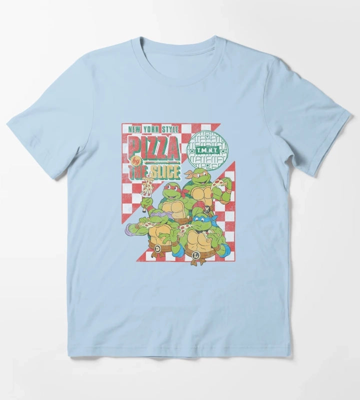 Teenage Mutant Ninja Turtles Pizza By The Slice Vintage Logo T-Shirt Sky Blue