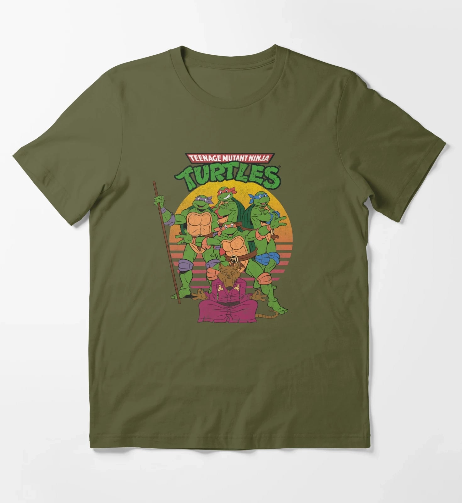 Teenage Mutant Ninja Turtles Retro Sun Group T-Shirt Olive Green