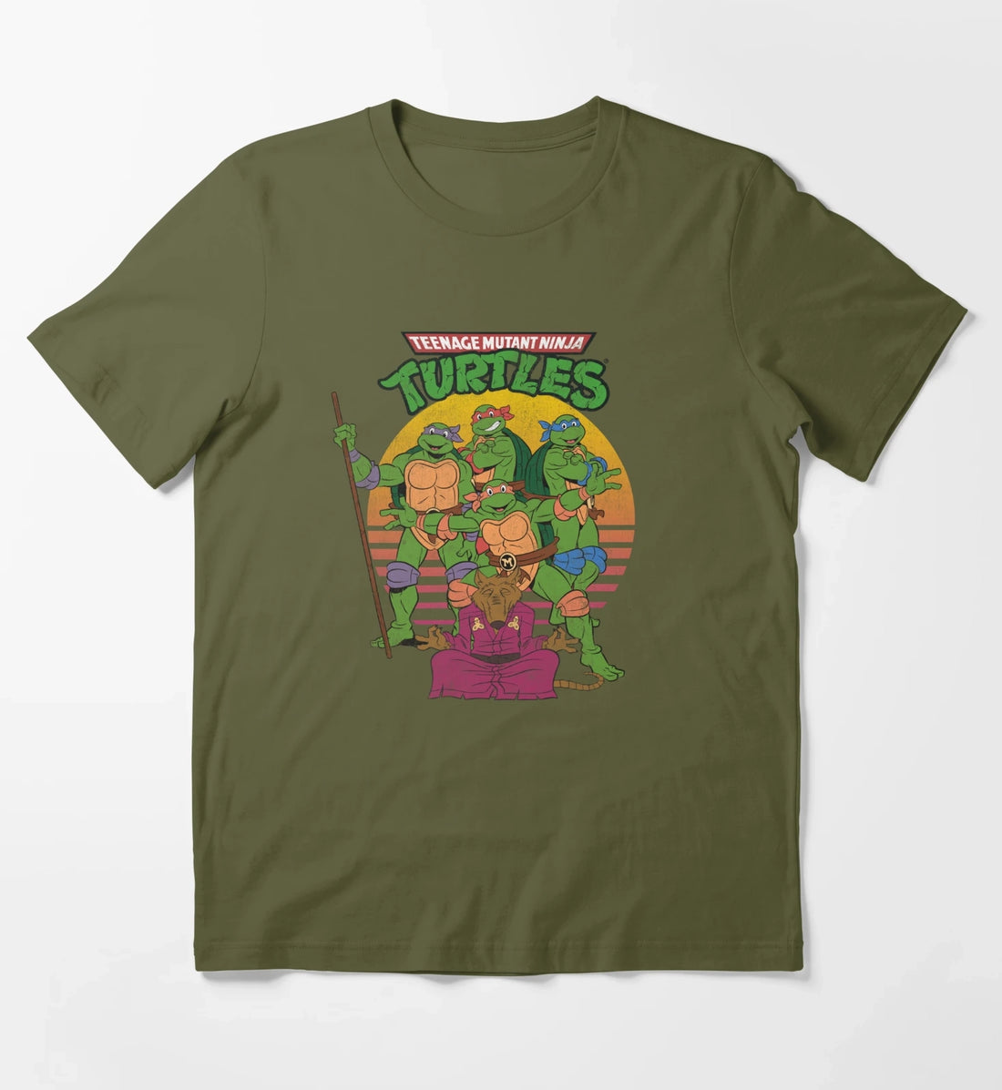 Teenage Mutant Ninja Turtles Retro Sun Group T-Shirt Olive Green