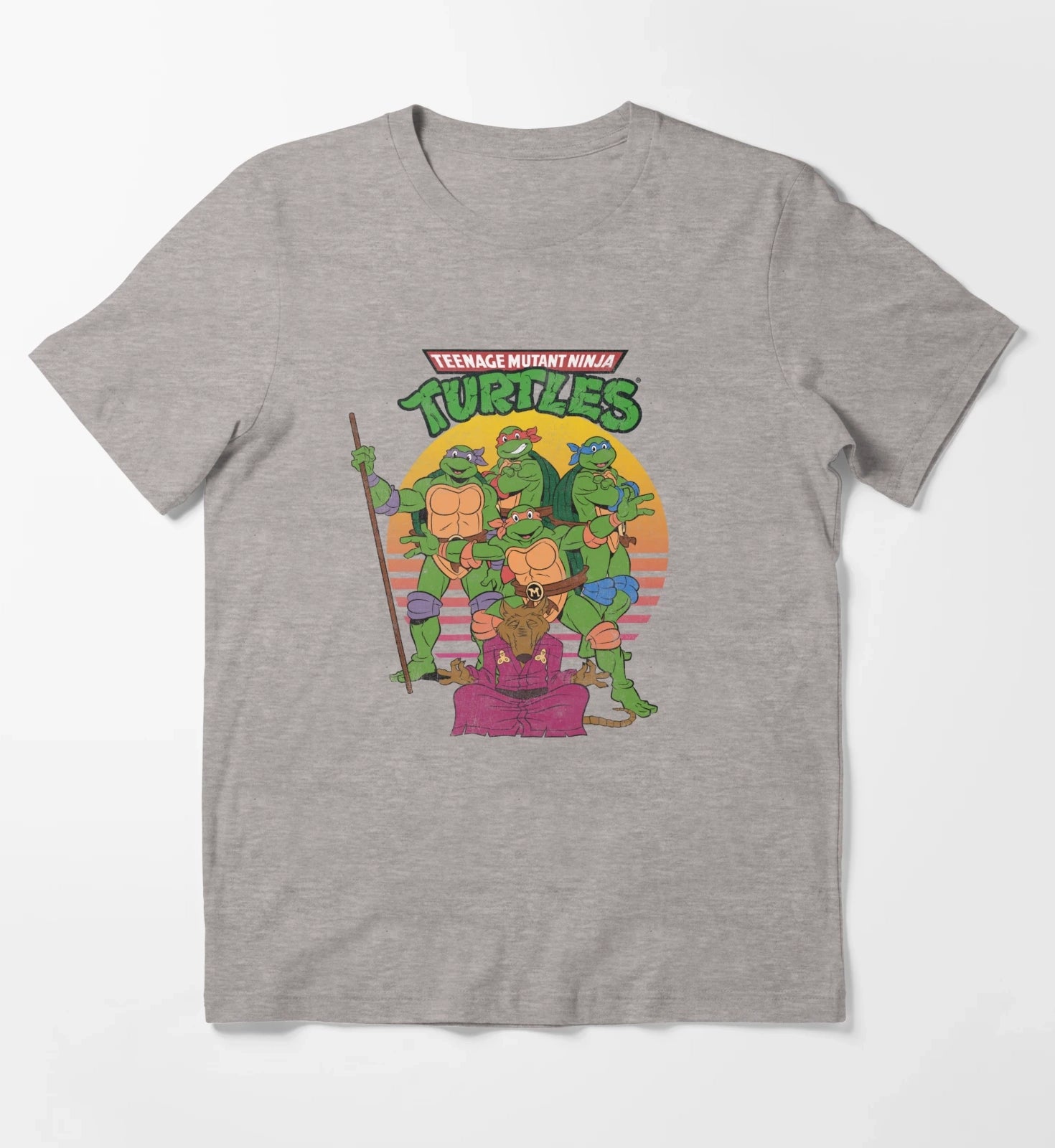 Teenage Mutant Ninja Turtles Retro Sun Group T-Shirt Heather Grey