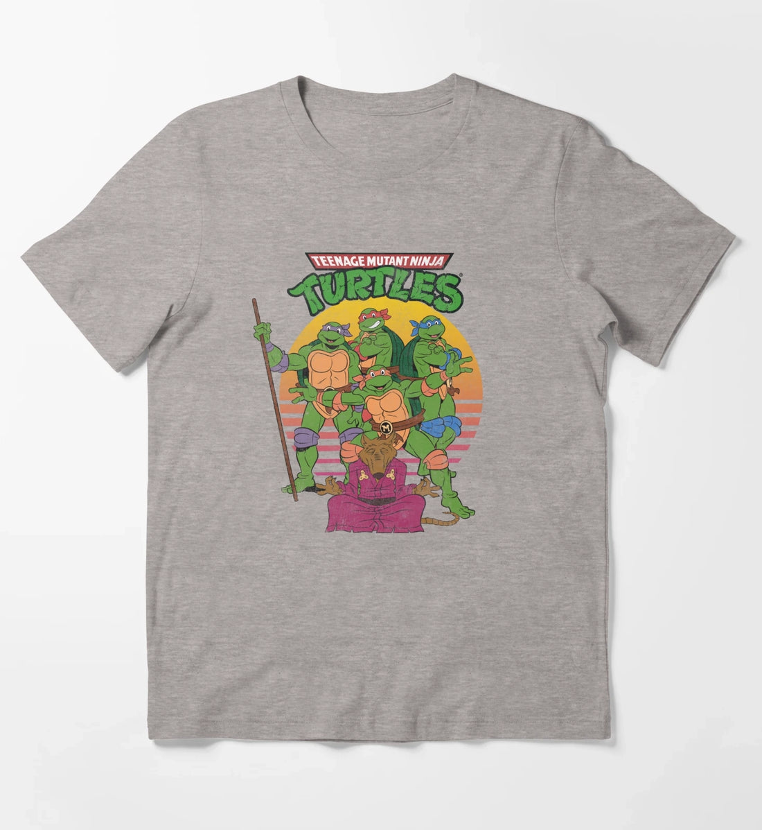 Teenage Mutant Ninja Turtles Retro Sun Group T-Shirt Heather Grey