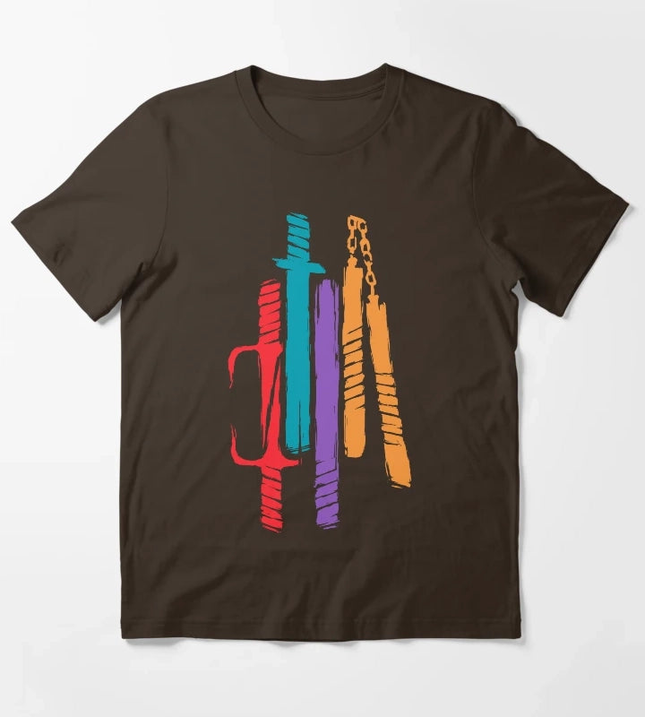 Teenage Mutant Ninja Weapons TMNTInspired Minimalist Design T-Shirt Brown