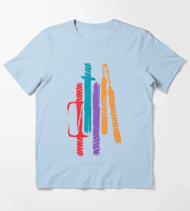 Teenage Mutant Ninja Weapons TMNTInspired Minimalist Design T-Shirt Sky Blue