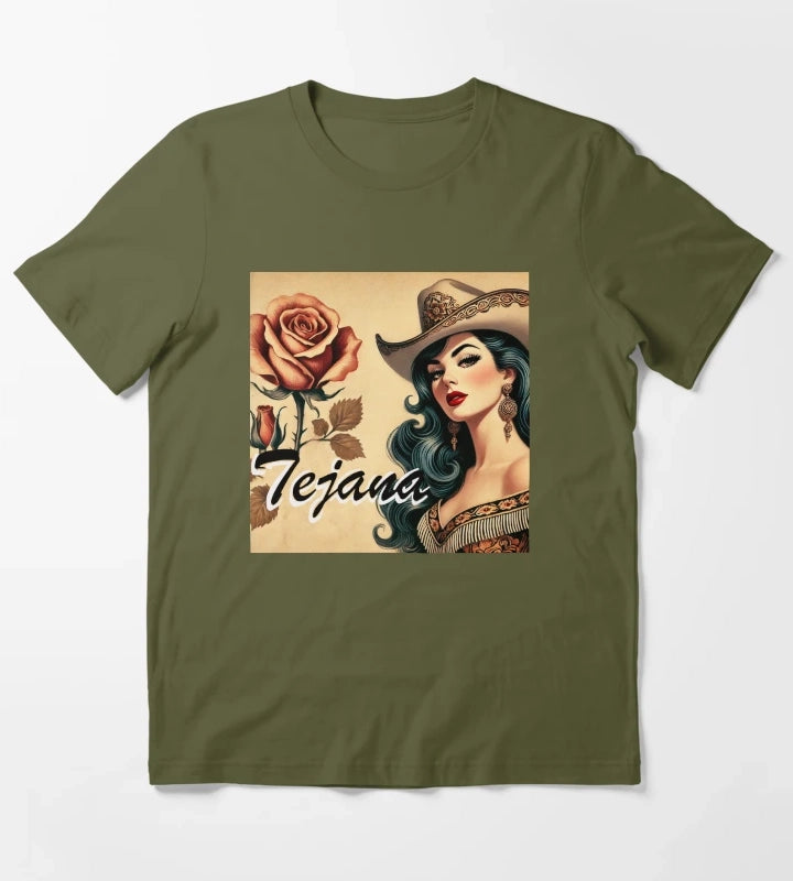 Tejana Latina Cowgirl T-Shirt Olive Green