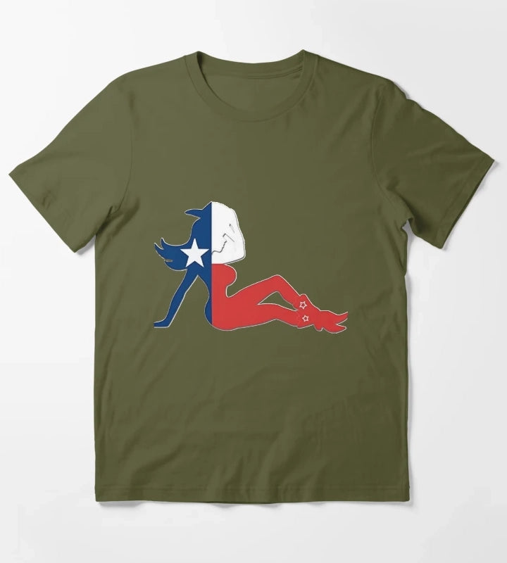 Texas Flag Cowgirl T-Shirt Olive Green