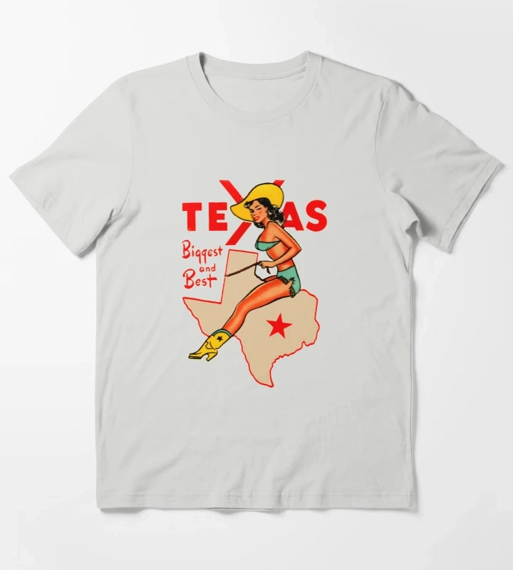 Texas Pinup Vintage Travel Decal T-Shirt Light Grey