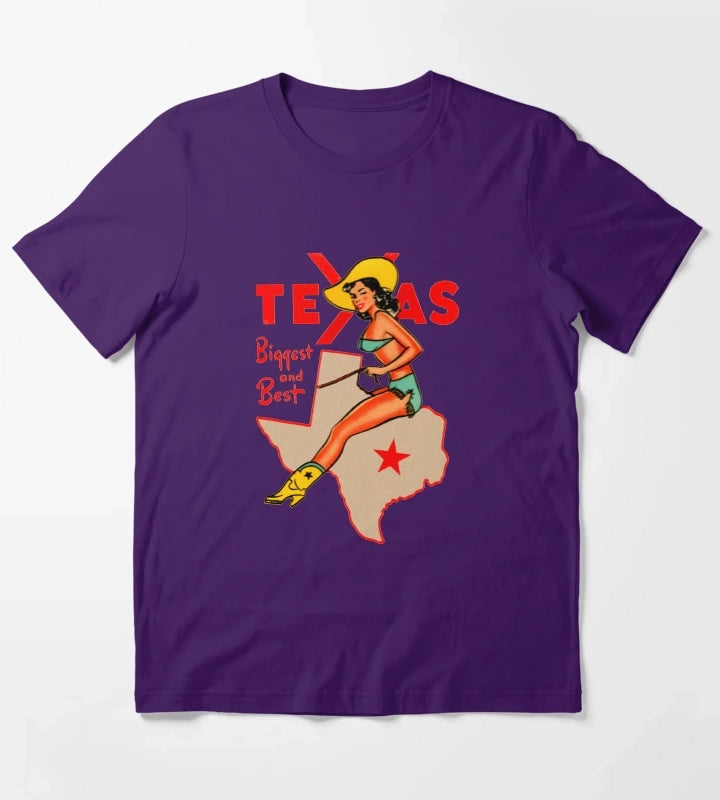 Texas Pinup Vintage Travel Decal T-Shirt Purple