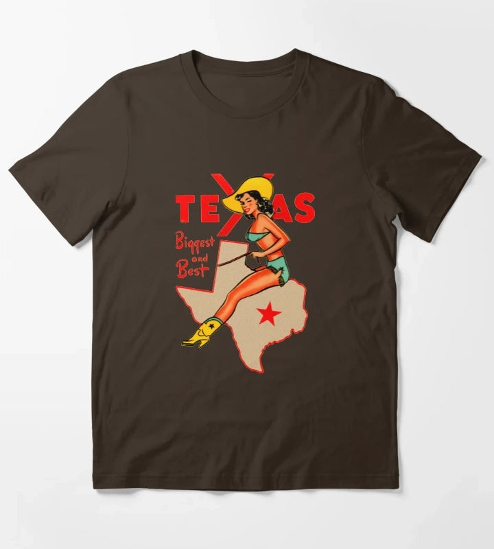 Texas Pinup Vintage Travel Decal T-Shirt Brown