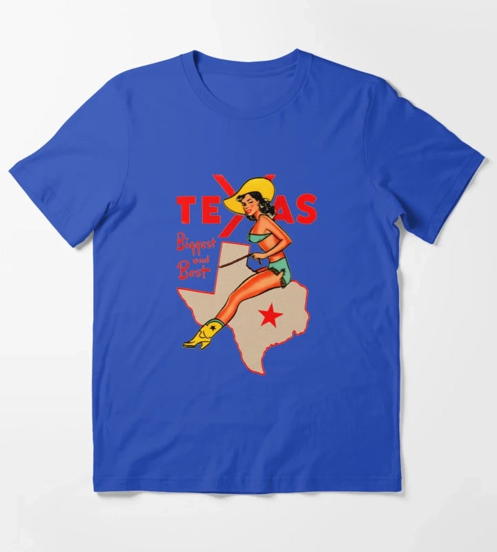 Texas Pinup Vintage Travel Decal T-Shirt Blue