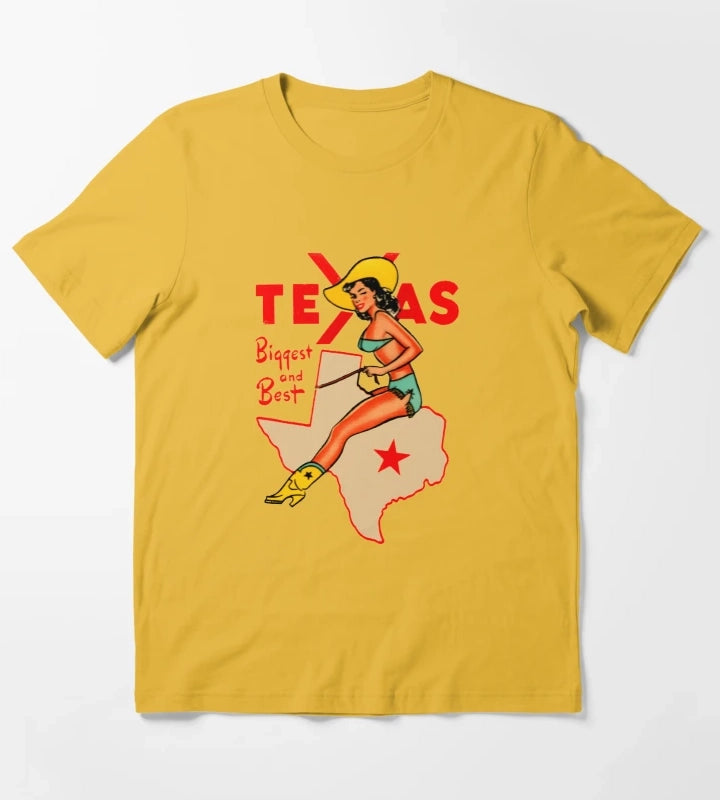 Texas Pinup Vintage Travel Decal T-Shirt Yellow
