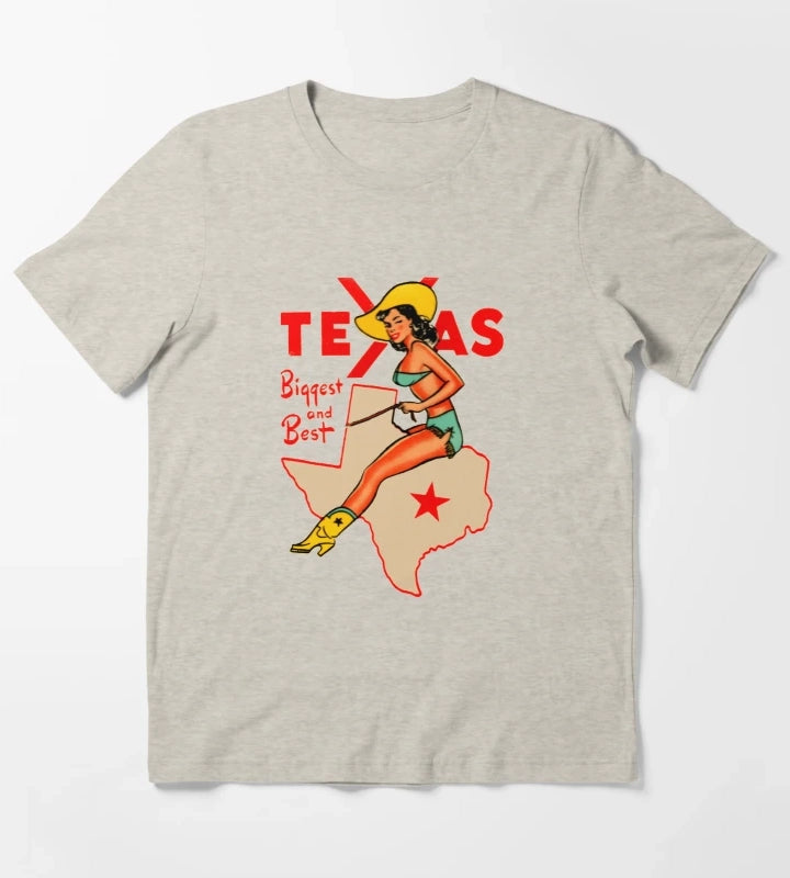 Texas Pinup Vintage Travel Decal T-Shirt Cream