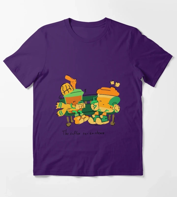 The Coffee Coexistence Cute Illustration T-Shirt Purple