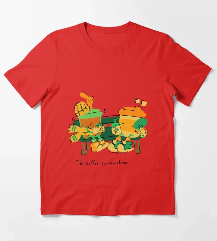 The Coffee Coexistence Cute Illustration T-Shirt Red