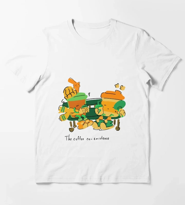 The Coffee Coexistence Cute Illustration T-Shirt White