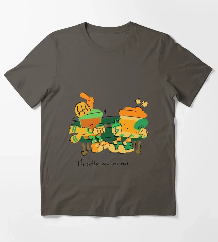 The Coffee Coexistence Cute Illustration T-Shirt Dark Grey