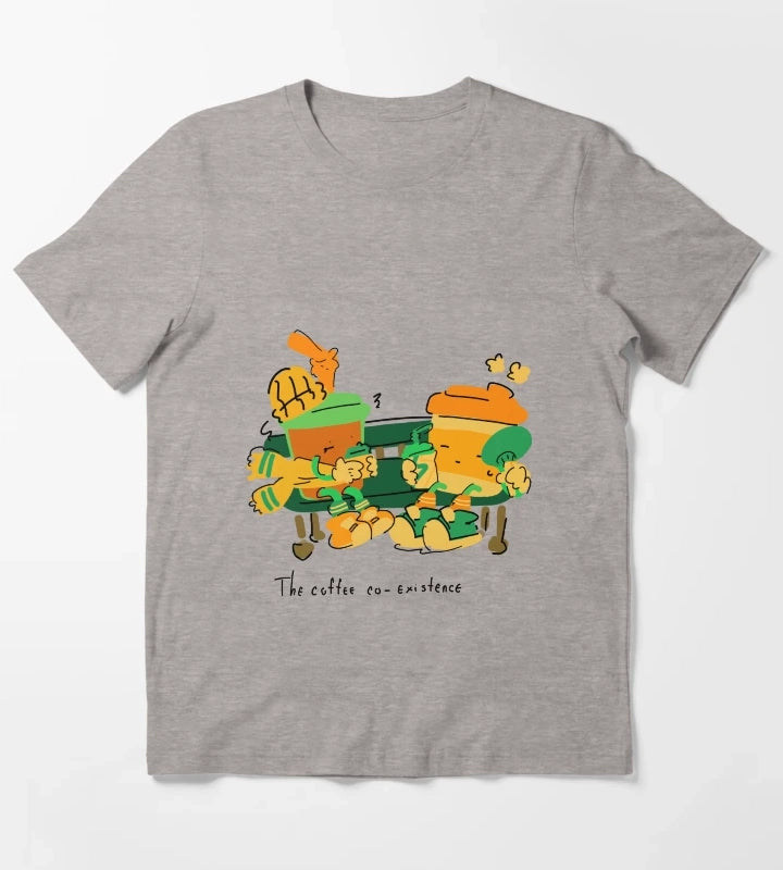 The Coffee Coexistence Cute Illustration T-Shirt Heather Grey