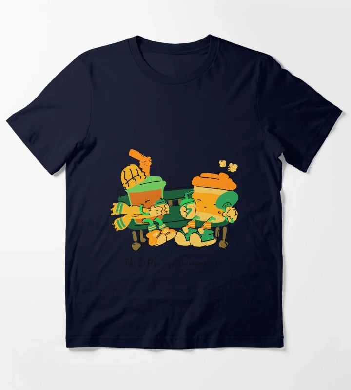 The Coffee Coexistence Cute Illustration T-Shirt Navy