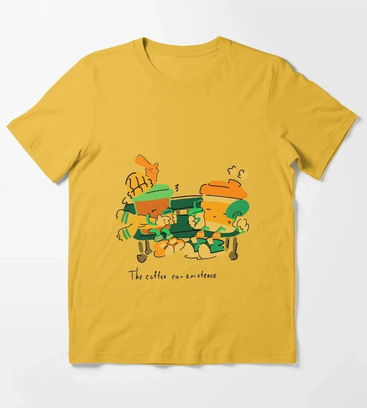 The Coffee Coexistence Cute Illustration T-Shirt Yellow