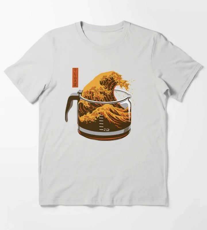 The Great Wave of Caffeine T-Shirt Light Grey