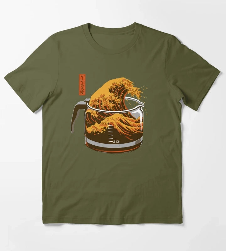The Great Wave of Caffeine T-Shirt Olive Green