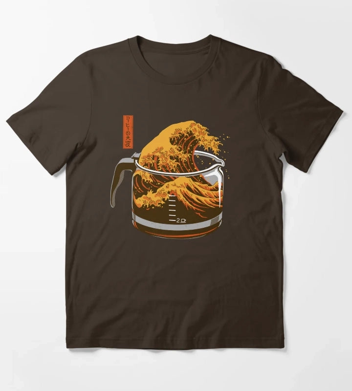 The Great Wave of Caffeine T-Shirt Brown