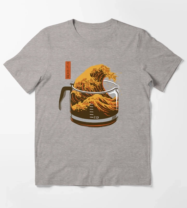 The Great Wave of Caffeine T-Shirt Heather Grey