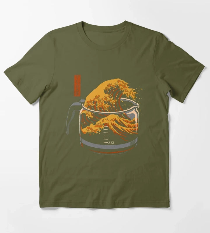 The Great Wave of Coffee Active T-Shirt Olive Green