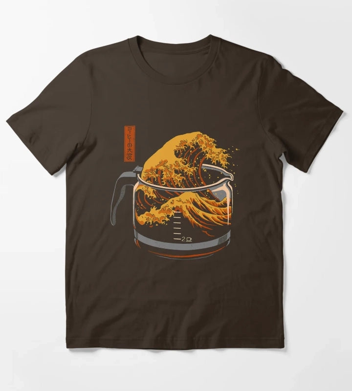 The Great Wave of Coffee Active T-Shirt Brown