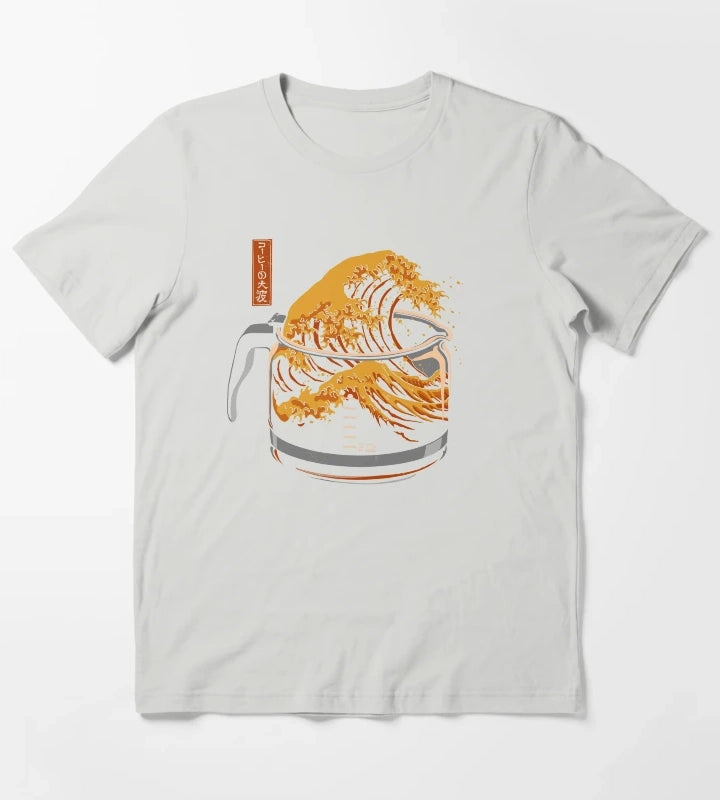 The Great Wave of Coffee T-Shirt Light Grey