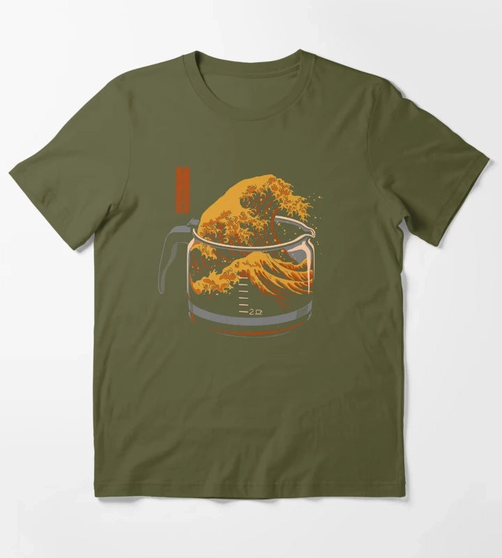 The Great Wave of Coffee T-Shirt Olive Green