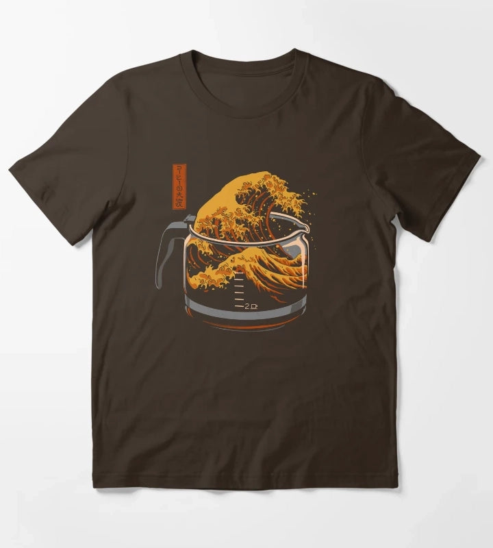 The Great Wave of Coffee T-Shirt Brown