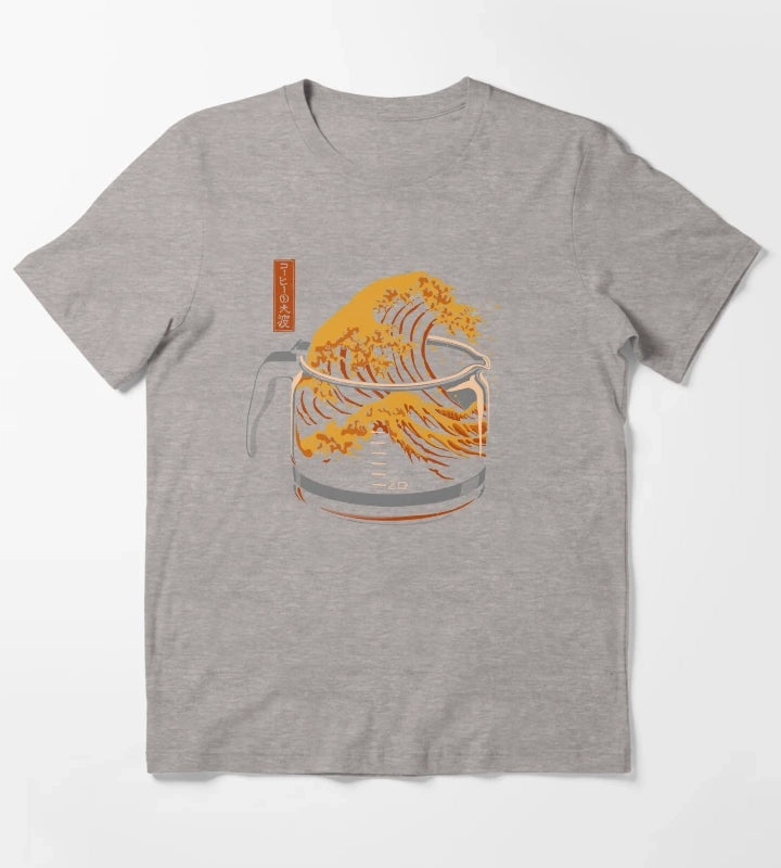 The Great Wave of Coffee T-Shirt Heather Grey