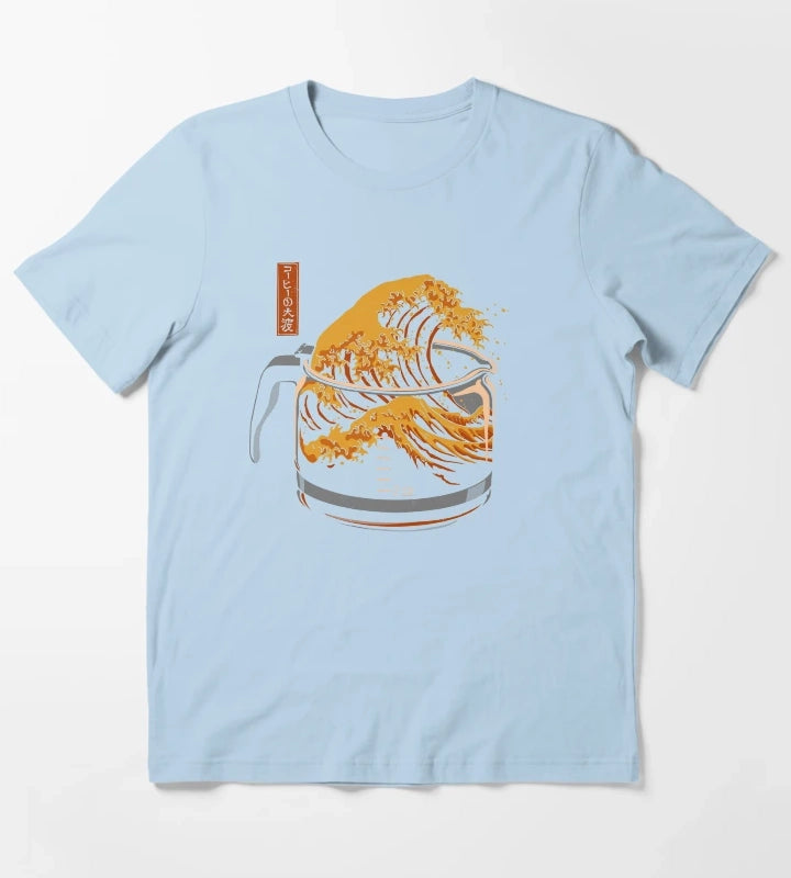 The Great Wave of Coffee T-Shirt Sky Blue