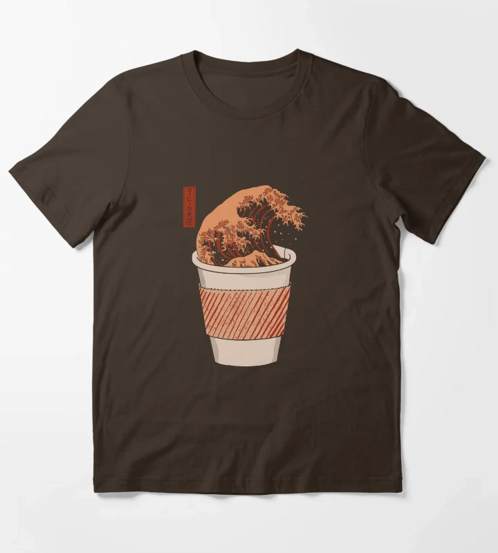 The Great Wave of Coffee to go T-Shirt Brown