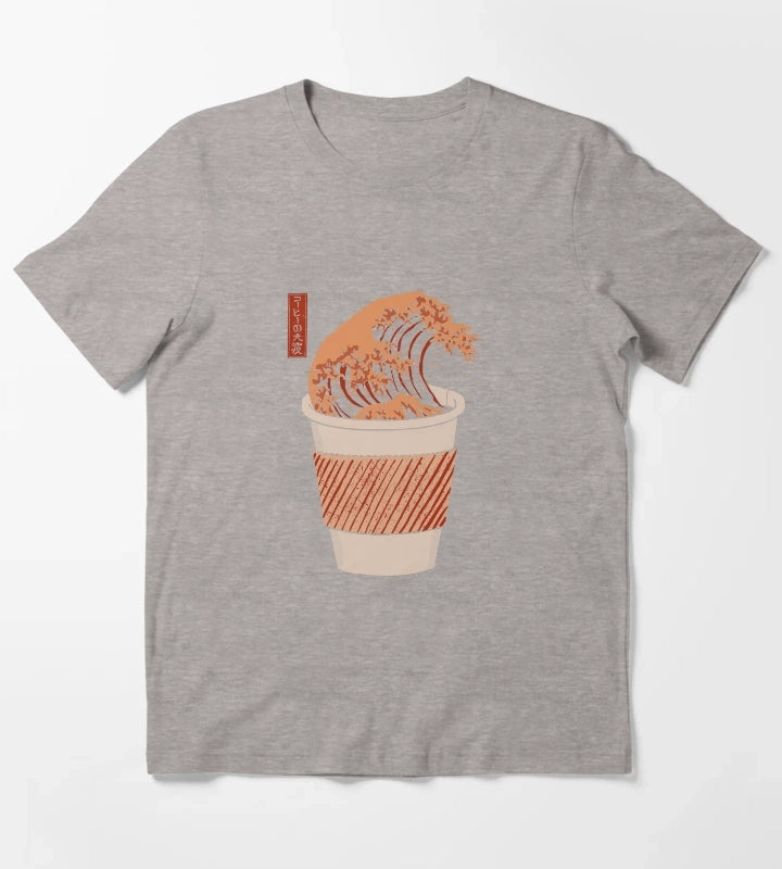 The Great Wave of Coffee to go T-Shirt Heather Grey