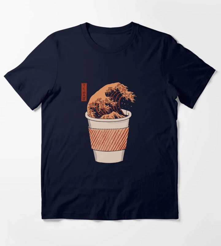The Great Wave of Coffee to go T-Shirt Navy