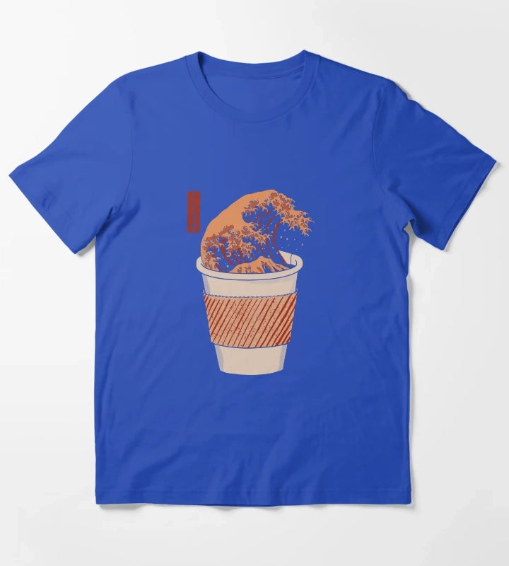 The Great Wave of Coffee to go T-Shirt Blue