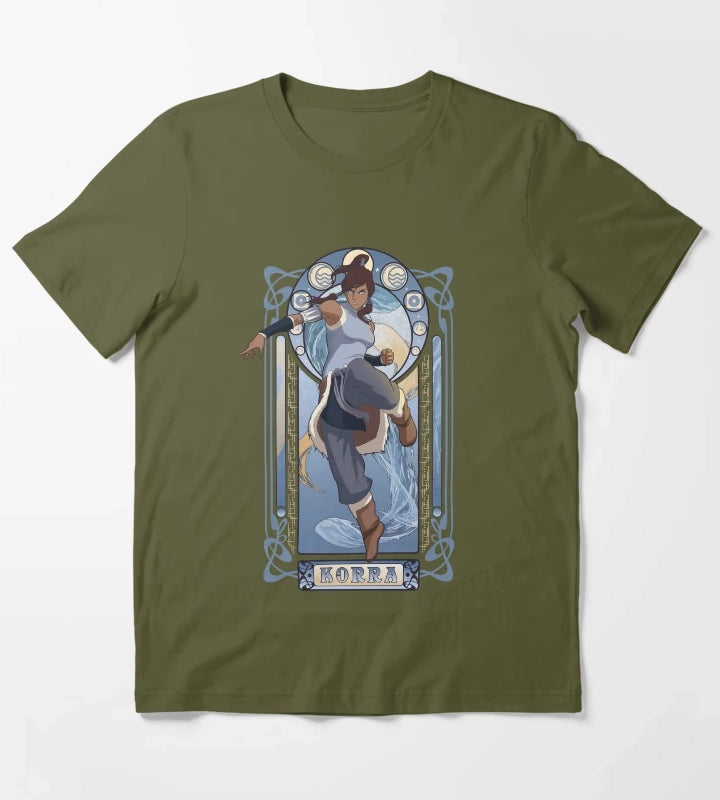 The Legend Of Korra Elemental Korra Art Nouveau Poster T-Shirt Olive Green