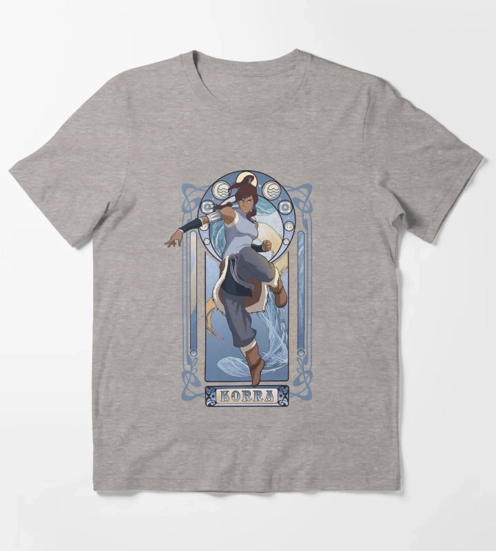The Legend Of Korra Elemental Korra Art Nouveau Poster T-Shirt Heather Grey